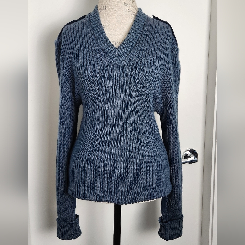 Vintage Ribbed V-Neck Military Sweater